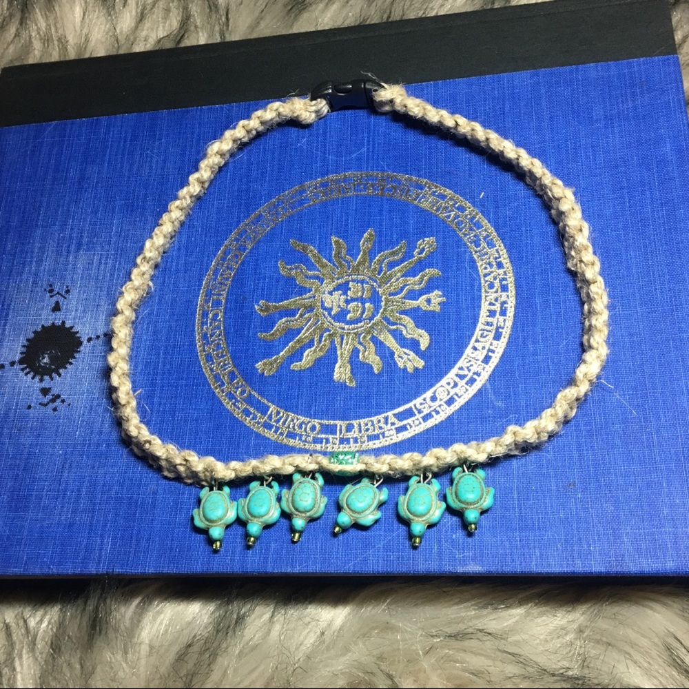 Stone Turtle Bead Hemp Necklace Handmade
